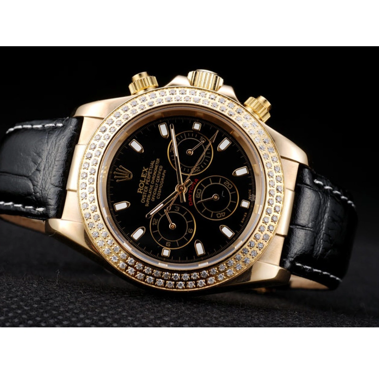 Black Gold Bezel Daytona Crystal Rolex Dial Studded Case 1013